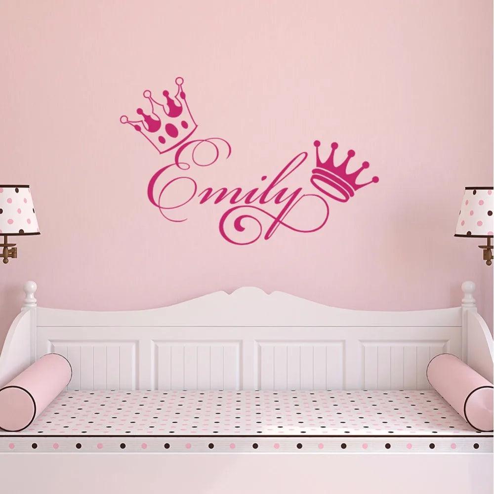 Girls Name Wall Decals Personalized Sticker Crown Baby Girl Nursery Decal Bedroom Removable Sweet Decoration Art Stickers S156 - petguardiansupplies