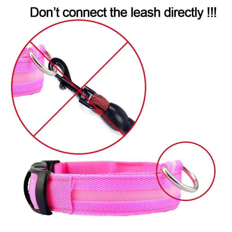 YUDODO Nylon LED Pet Dog Collars for animals Night Safety Flashing Glow Dog Leash Dogs Luminous Fluorescent Collars Pet Supplies - petguardiansupplies