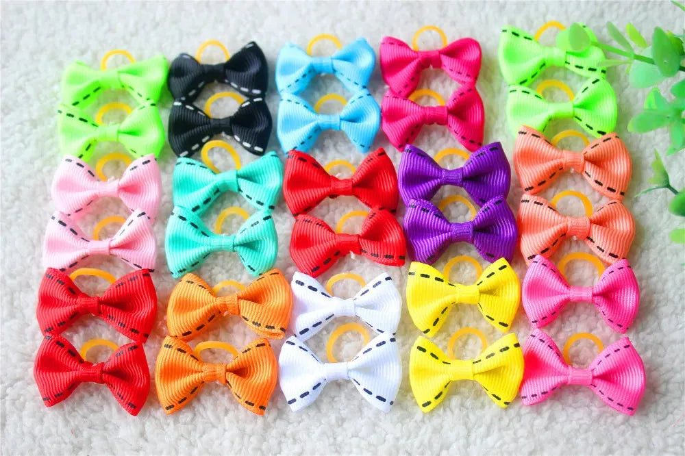 20 Pcs Dog Bows Pet Dog Grooming Accessories Products Handmade Christmas Small Dog Hair Bows Rubber Band Cat Hair Clips Boutique - petguardiansupplies