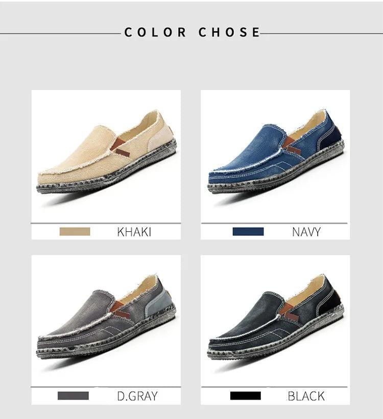 MIXIDELAI classic canvas shoes men 2024 lazy shoes blue grey green canvas moccasin men slip on loafers washed denim casual flats - petguardiansupplies