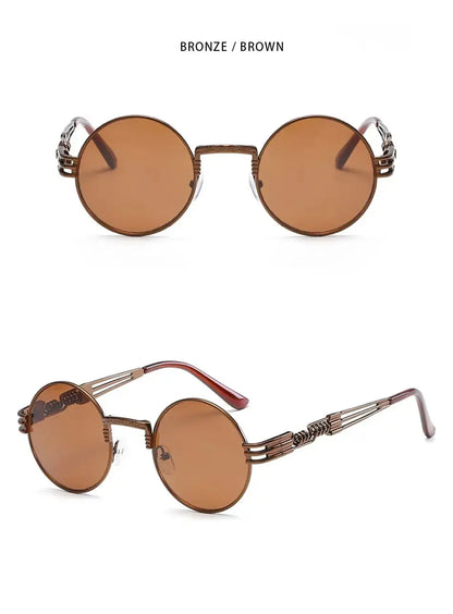 Fashion Retro Round Metal Sunglasses for Men and Women - Double Spring Leg Colourful Eyewear UV400 - petguardiansupplies