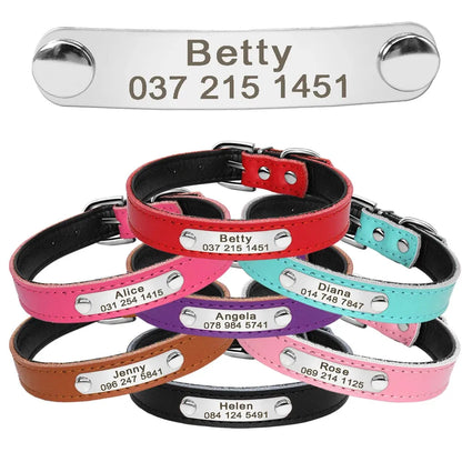 Leather Dog Collar Inner Padded Custom Personalized Dog Collars with Engraved Nameplate ID Tag For Small Medium Dogs - petguardiansupplies