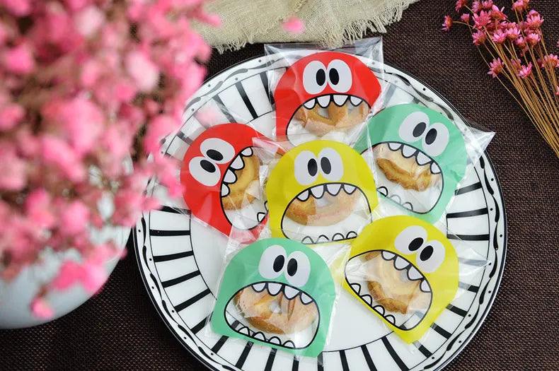 50PCS Cute Cartoon Monster Cookie Candy Self-Adhesive Plastic Bags For Biscuits Snack Baking Package Supplies Christmas Decor - petguardiansupplies