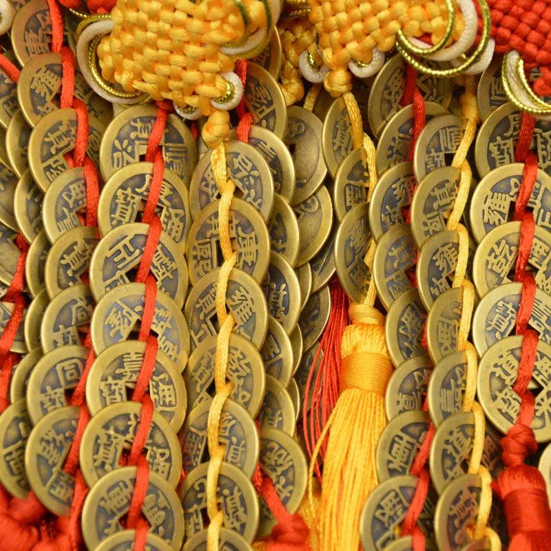 Chinese manual Knot Fengshui Lucky Charms Ancient I CHING Copper Coins Mascot Prosperity Protection Good Fortune Home Car Decor - petguardiansupplies