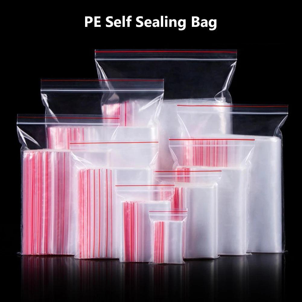 100PCS Plastic Bags Jewelry Zip Zipped Lock Reclosable Poly Clear Packaging Bags Different Size - petguardiansupplies