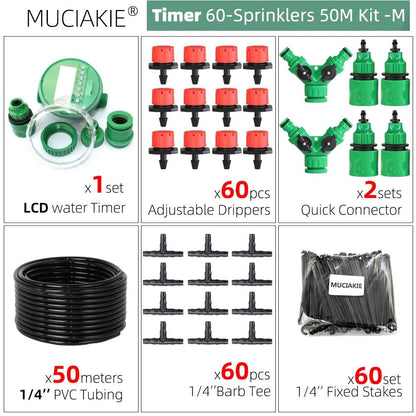 MUCIAKIE 50M-5M DIY Drip Irrigation System Automatic Watering Garden Hose Micro Drip Watering Kits with Adjustable Drippers - petguardiansupplies