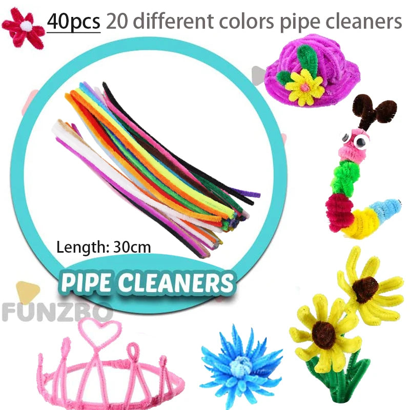 Colorful Pipe Cleaners Craft Kit Popsicle Plush Sticks Pompoms Stickers DIY Arts Supplies Children Kids Montessori Education Toy - petguardiansupplies