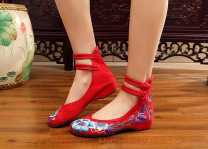 Veowalk Vintage Women Cotton Flower Embroidery Shoes Ladies Casual Chinese Style Comfortable Soft Canvas Dance Ballets Ballerina - petguardiansupplies