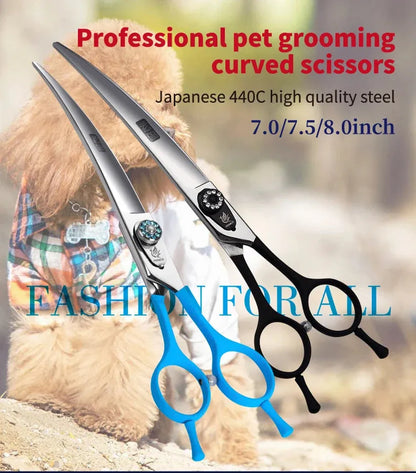 Fenice 7.0 7.5 8.0 Inch Professional Black Grooming Scissors Curved Shear for Teddy/Pomeranian Dogs Pet Grooming Tools JP 440C - petguardiansupplies