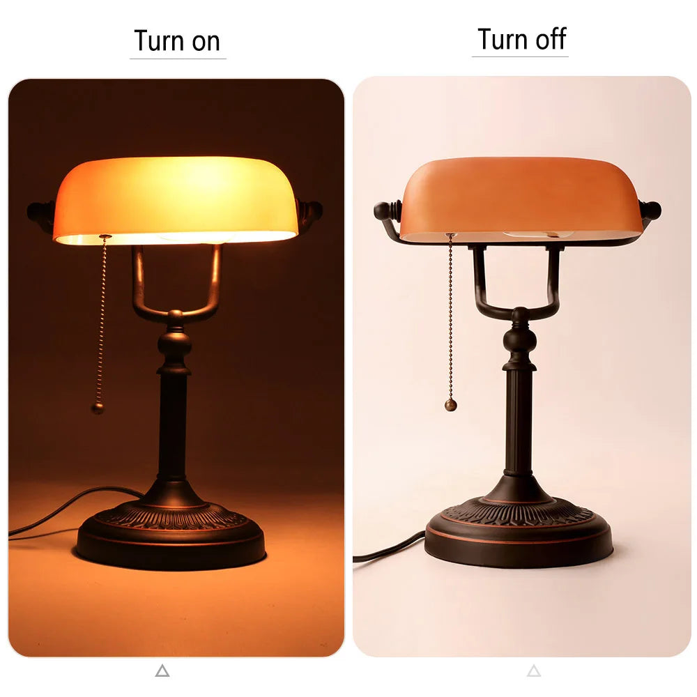 Desk lamp Table Light glass banker‘s lamp zipper switch for bedroom home stuy restaurant library office light night lamp - petguardiansupplies