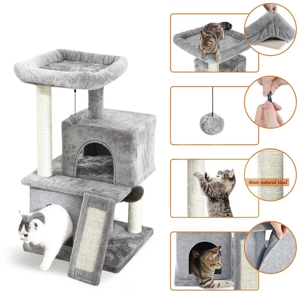 Domestic Delivery Multi-Level Cat Tree Tower Climb Furniture Scratching Post for Indoor House Pet Supplies Kitten Toy Cozy Condo - petguardiansupplies