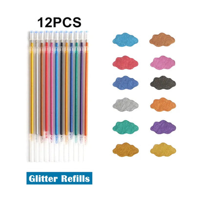 12Pcs/Set Gel Pen Set Glitter Gel Pens For School Office Adult Coloring Book Journals Drawing Doodling Art Markers Promotion Pen - petguardiansupplies