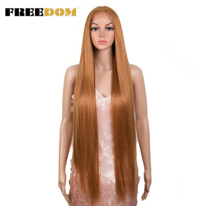 FREEDOM Synthetic Lace Front Wigs For Women Super Long 38Inch Ombre Blonde Highlight Ginger Straight Lace Wigs Cosplay Wigs - petguardiansupplies