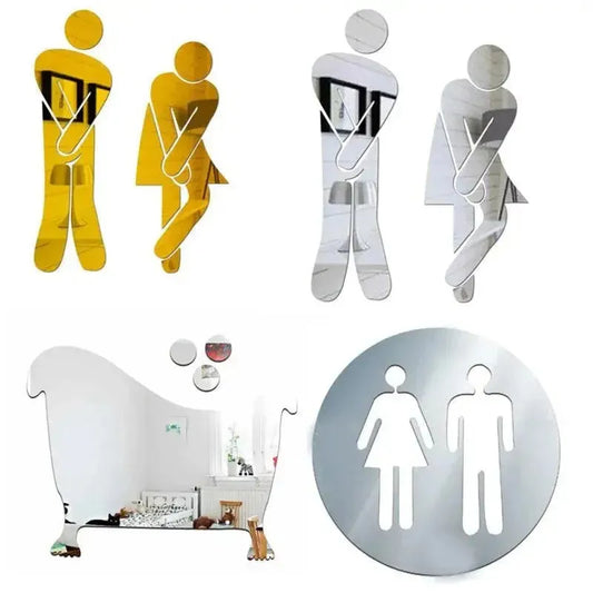 3D Acrylic Bathroom Mirror Stickers Woman&Man Toilet Sign Mirror Wall Sticker Home Hotel Washroom Door Sign Mirror Sticker - petguardiansupplies