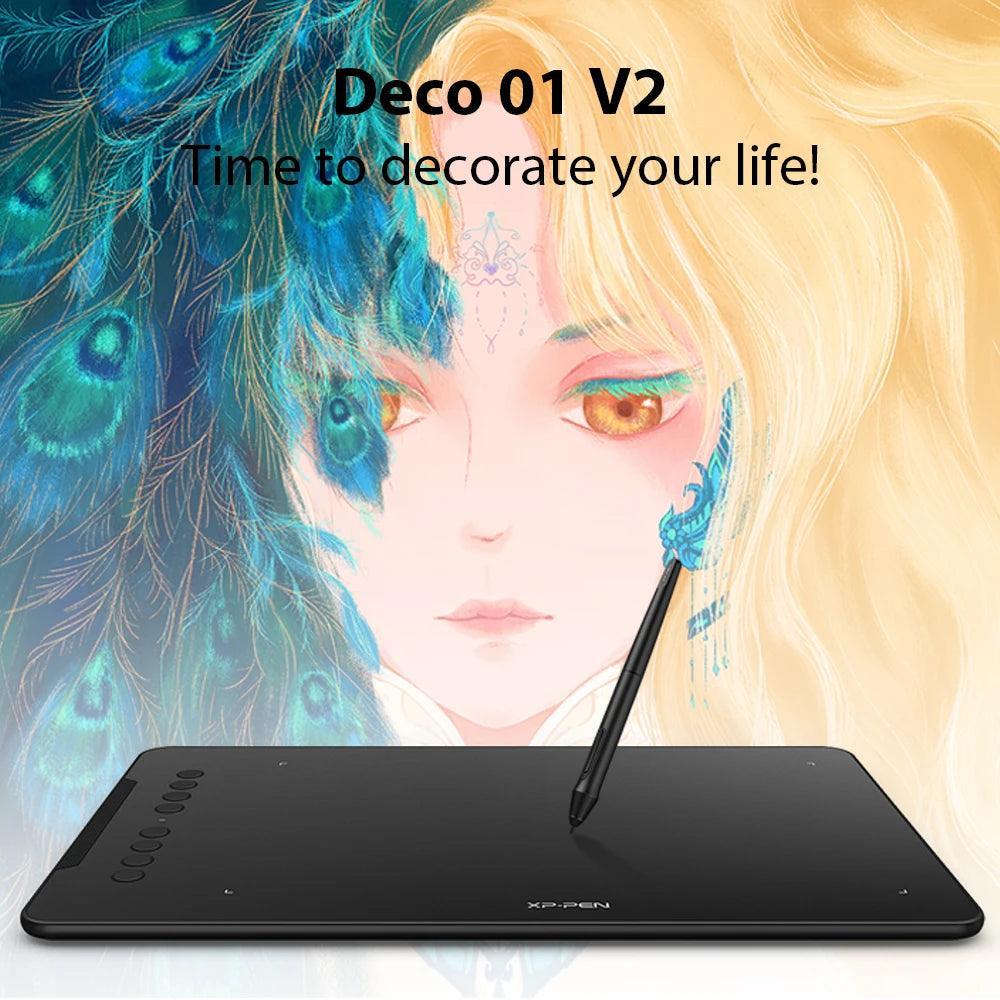 XPPen Deco 01 V2 10 Inch Drawing Tablet Graphics Digital Tablet Tilt Android Windows Mac 8 Shortcut Keys (8192 Levels Pressure) - petguardiansupplies