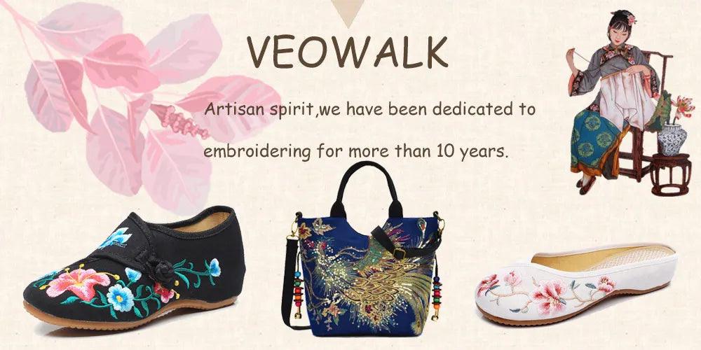 Veowalk Vintage Women Cotton Flower Embroidery Shoes Ladies Casual Chinese Style Comfortable Soft Canvas Dance Ballets Ballerina - petguardiansupplies