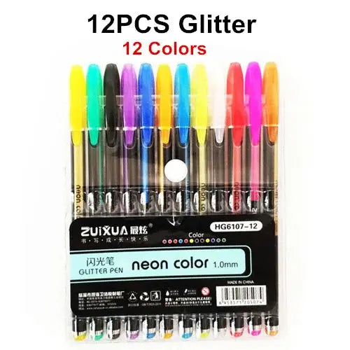 12Pcs/Set Gel Pen Set Glitter Gel Pens For School Office Adult Coloring Book Journals Drawing Doodling Art Markers Promotion Pen - petguardiansupplies