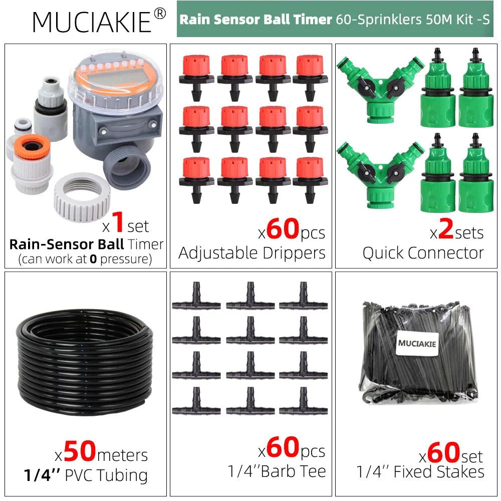 MUCIAKIE 50M-5M DIY Drip Irrigation System Automatic Watering Garden Hose Micro Drip Watering Kits with Adjustable Drippers - petguardiansupplies