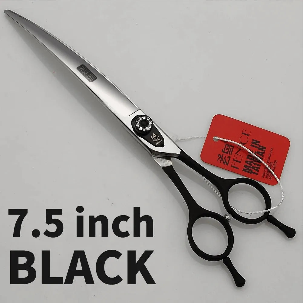 Fenice 7.0 7.5 8.0 Inch Professional Black Grooming Scissors Curved Shear for Teddy/Pomeranian Dogs Pet Grooming Tools JP 440C - petguardiansupplies