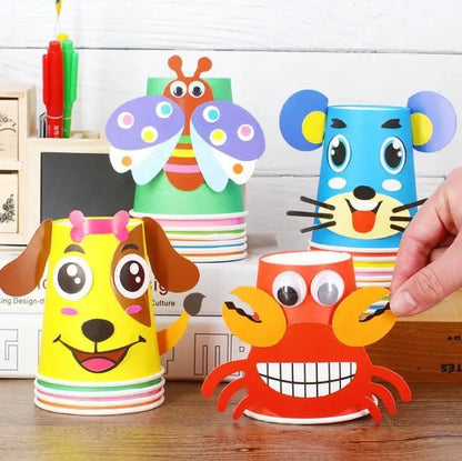 12pcs Children 3d Diy Handmade Paper Cups Sticker Material Kit Whole Set Kids Kindergarten School Art Craft Educational Toys Gyh - petguardiansupplies