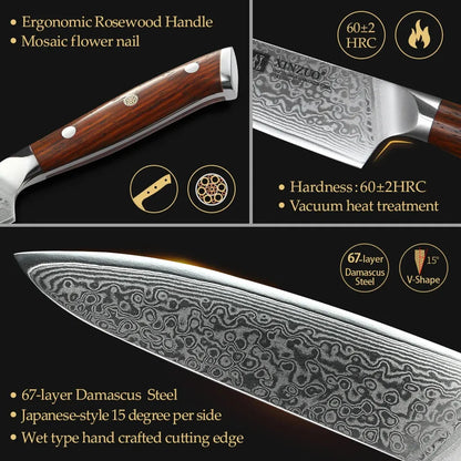 XINZUO 5'' Inch Utility Knives Japanese Damascus Steel Kitchen Knife Rosewood Handle Top Selling Small Knife Fruit Cook Knives - petguardiansupplies