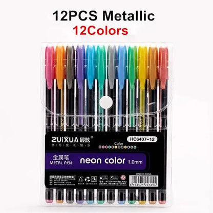 12Pcs/Set Gel Pen Set Glitter Gel Pens For School Office Adult Coloring Book Journals Drawing Doodling Art Markers Promotion Pen - petguardiansupplies