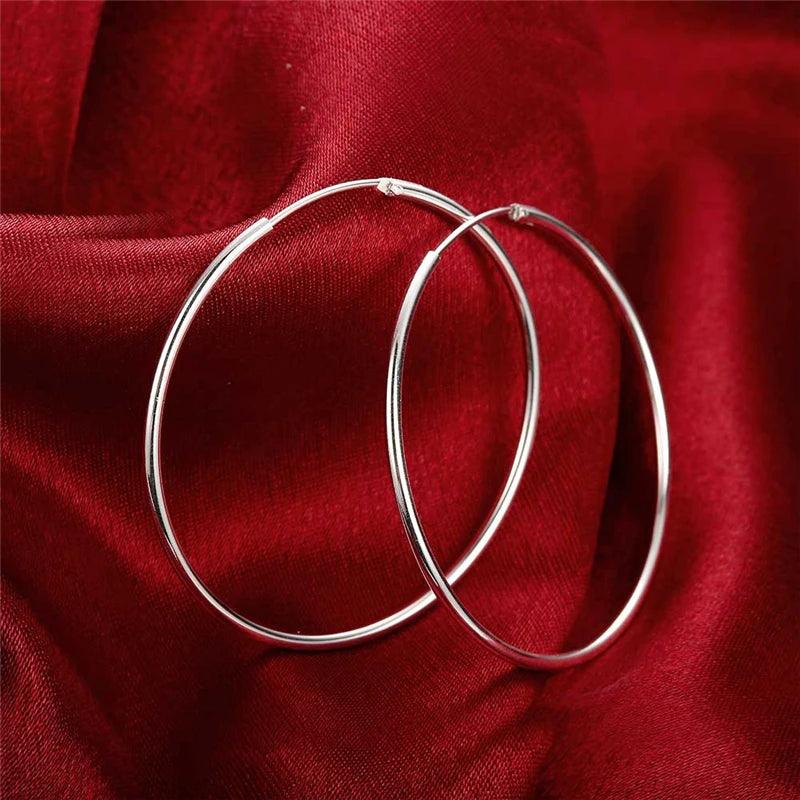 DOTEFFIL 925 Sterling Silver Smooth 35/50/60mm Big Circle Hoop Earrings For Women Wedding Engagement Party Jewelry - petguardiansupplies