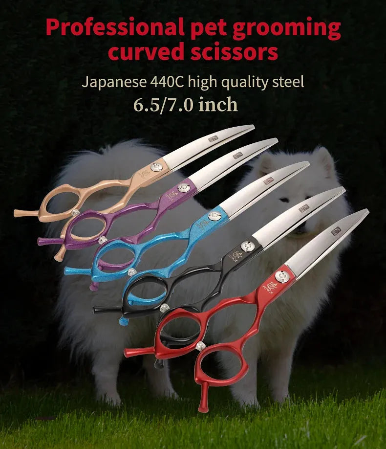 Fenice Professional symetrical handle colorful 6.5 inch pet dog curved animal grooming scissors - petguardiansupplies