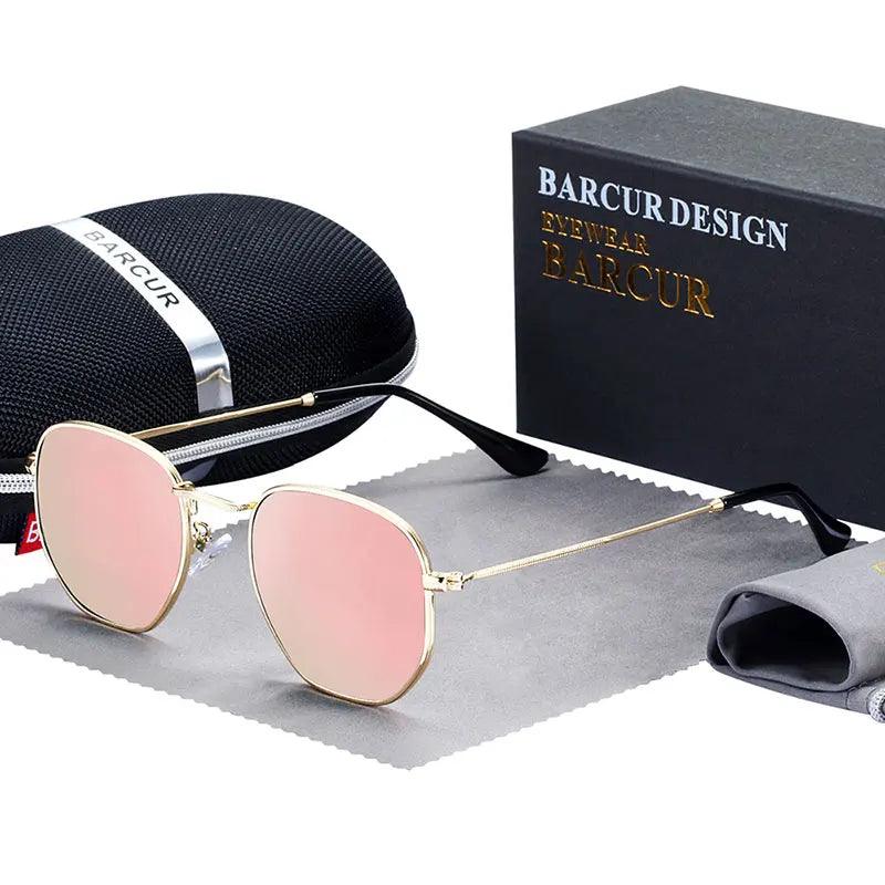 BARCUR Classic Retro Reflective Sunglasses Man Hexagon Sunglasses Metal Frame Eyewear Sun Glasses With Box Oculos De Sol gafas - petguardiansupplies