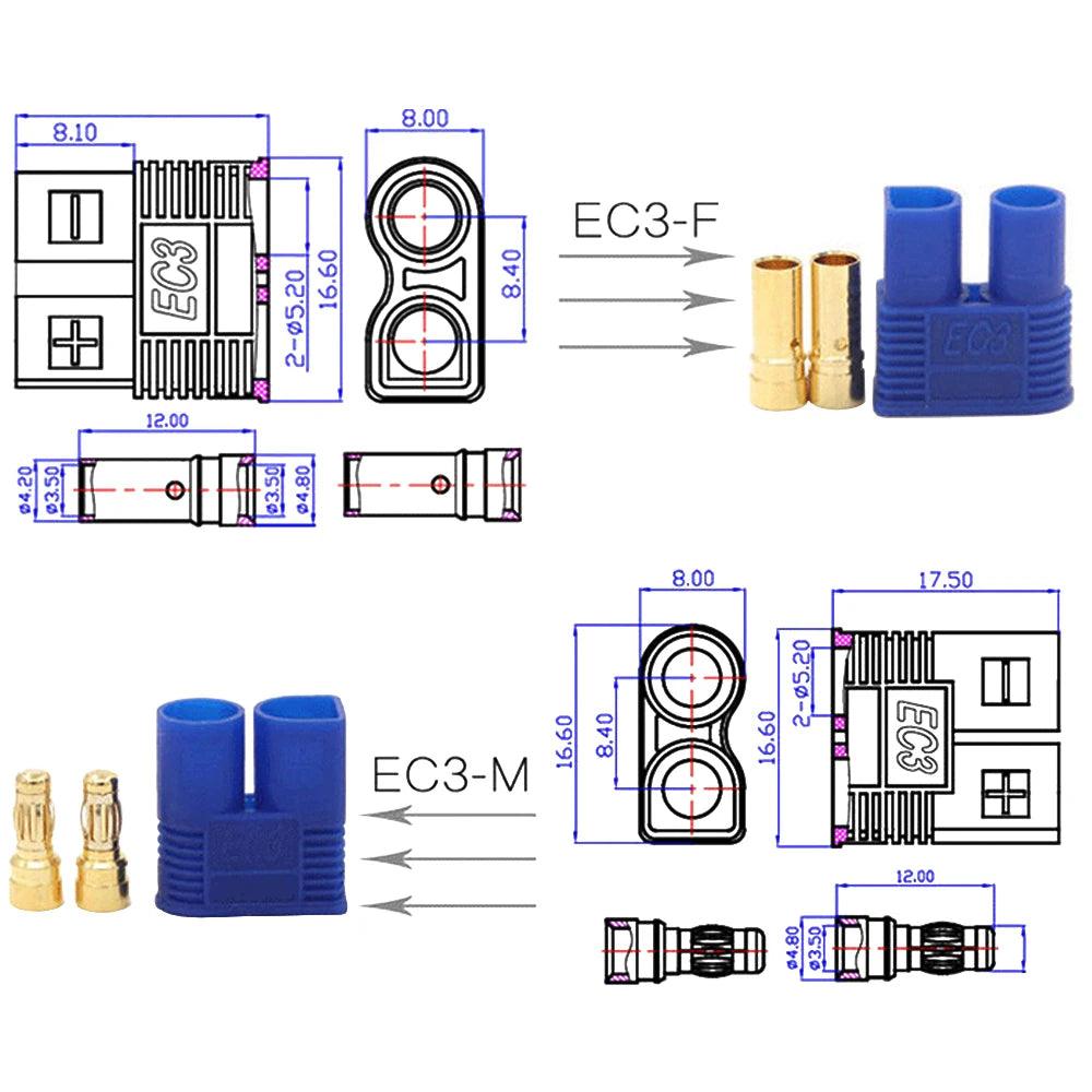 5set/Lot EC3 3mm/EC5 5mm Male Female Golden Bullet Connector Plug For RC ESC Motor Lipo Battery Car Airplane Boat Done DIY Parts - petguardiansupplies