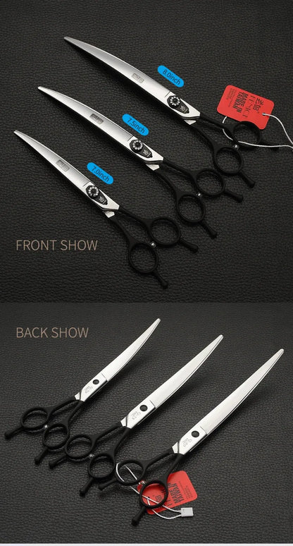 Fenice 7.0 7.5 8.0 Inch Professional Black Grooming Scissors Curved Shear for Teddy/Pomeranian Dogs Pet Grooming Tools JP 440C - petguardiansupplies