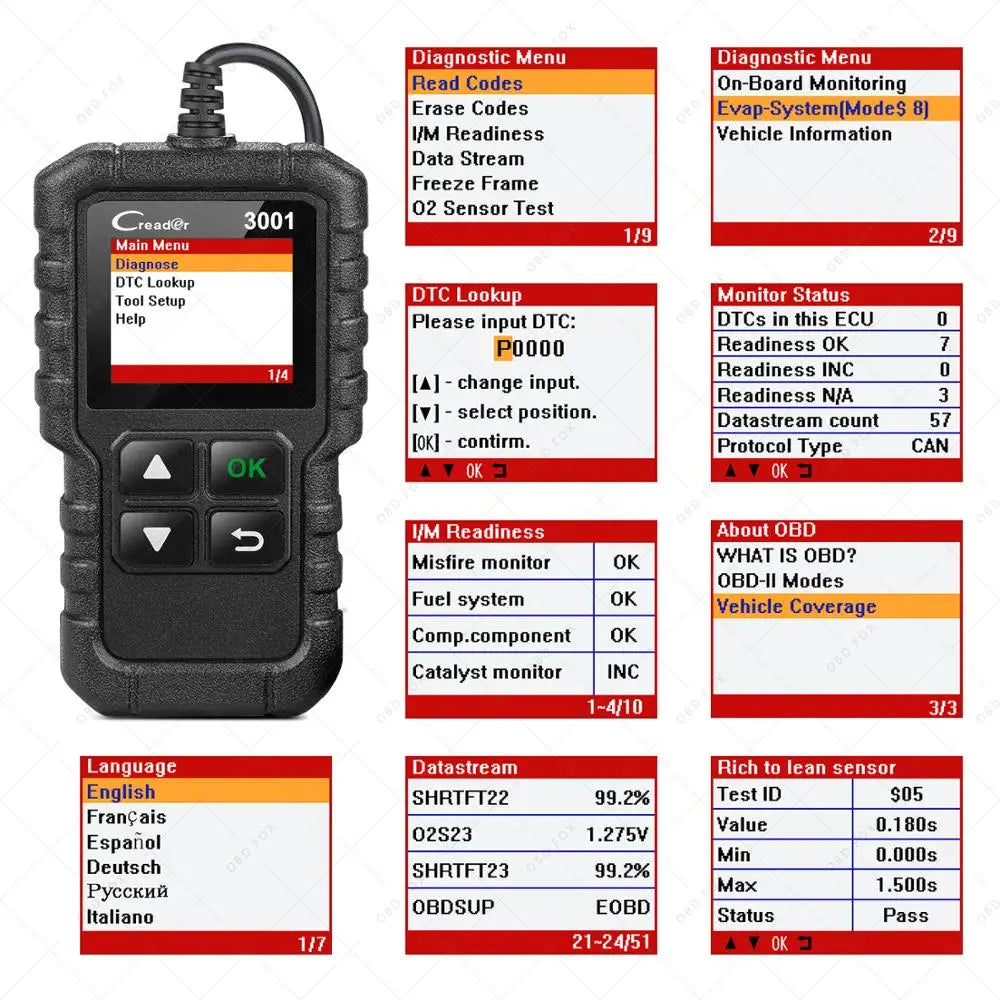 Launch X431 CR3001 Support Full OBDII/EOBD function Creader 3001 diagnostic tool Multilingual code reader scanner PK CR319 OM123 - petguardiansupplies