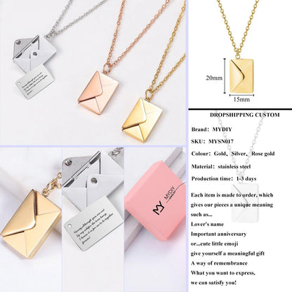 Love Letter Envelope Pendant Necklace Customized Stainless Steel Jewelry Confession Love You for Valentine Day Mother Day Gift - petguardiansupplies