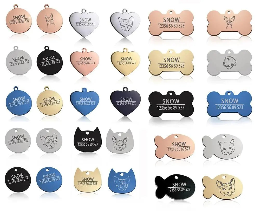 Custom Dog Cat ID Tag Engraved Personalized Pet Collar Charm Name Pendant Bone Keyring Necklace Puppy Accessory Dropshipping - petguardiansupplies