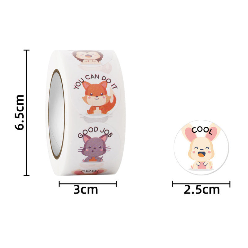 100-500 Pcs 1inch/2.5cm Animal Good Job Cool Stickers Roll for Envelope Praise Reward Student Work Label Stationery Seal Lable - petguardiansupplies