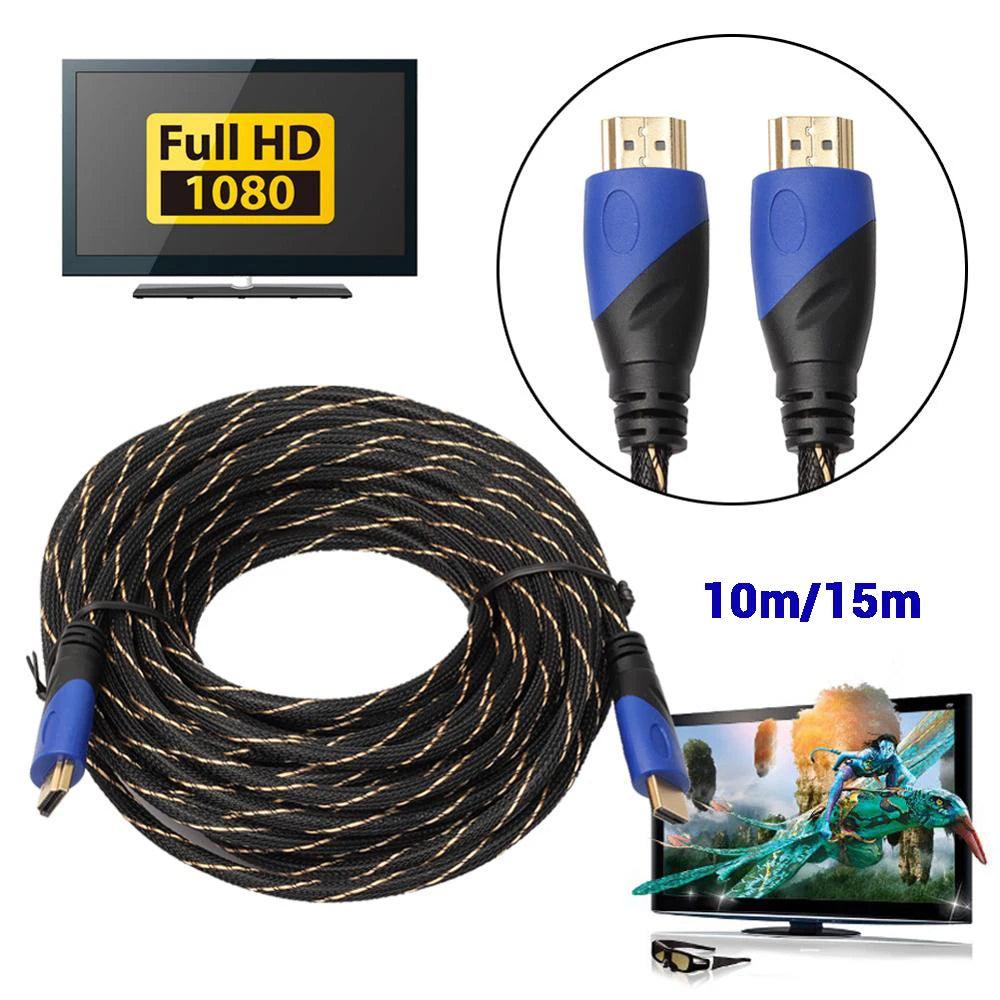 10m/15m Long HDMI-compatible 1.4 Cable AV 1080P HD 3D Gold Plated Connection New Braided Male cables for PS3 Xbox HDTV - petguardiansupplies