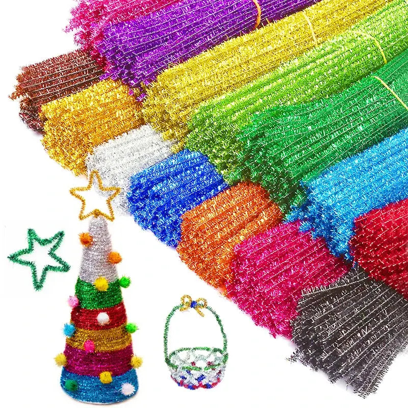 30/50/100pcs Glitter Chenille Stems Pipe Cleaners Plush Tinsel Stems Wired Sticks Kids Educational DIY Craft Supplies Toys Craft - petguardiansupplies