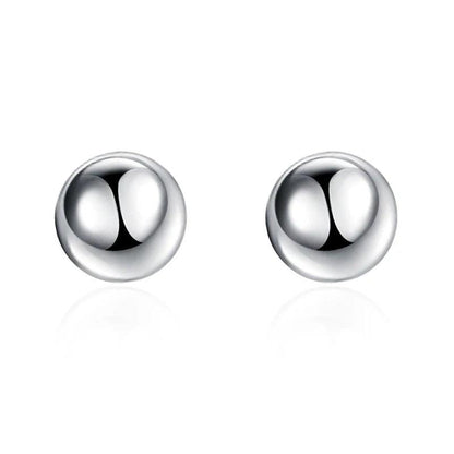 DOTEFFIL 925 Sterling Silver 8/10/12mm Round Smooth Solid Bead Ball Stud Earrings For Women Wedding Engagement Party Jewelry - petguardiansupplies