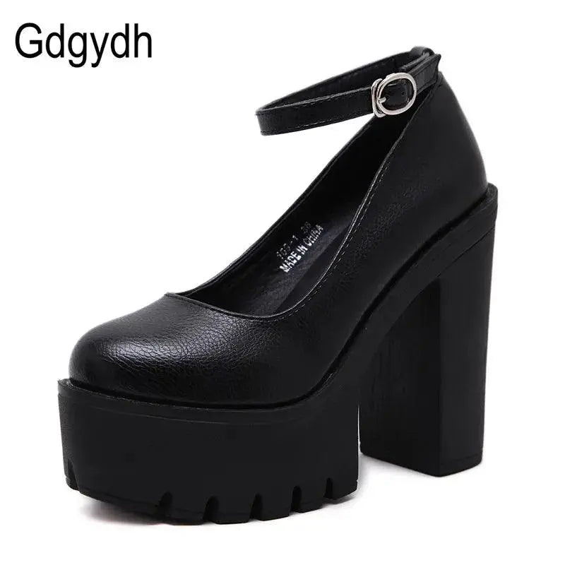 Gdgydh spring autumn casual high-heeled shoes sexy ruslana korshunova thick heels platform pumps Mary Janes Black White Size 42 - petguardiansupplies