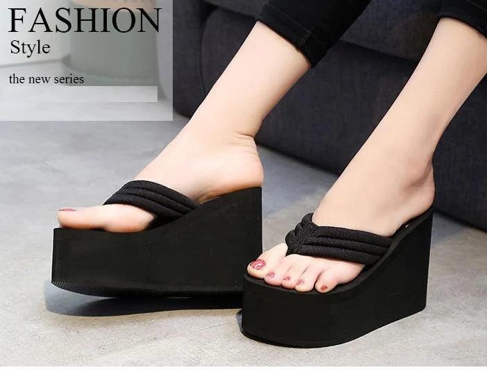 Women Fashion Summer Chunky Sole Wedges Heels Flip Flops Casual Shoes New Arrival Waterproof Taiwan Slippers Sexy Lady Sandals - petguardiansupplies