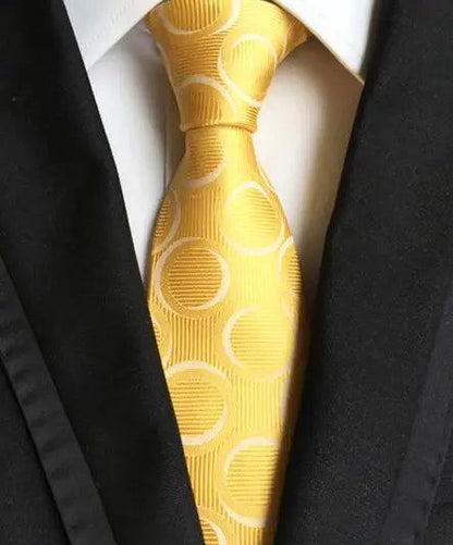 Fashion Neckties Classic Men's Stripe Yellow Navy Blue Wedding Ties Jacquard Woven 100% Silk Feel Solid Tie Polka Dots Neck Ties - petguardiansupplies