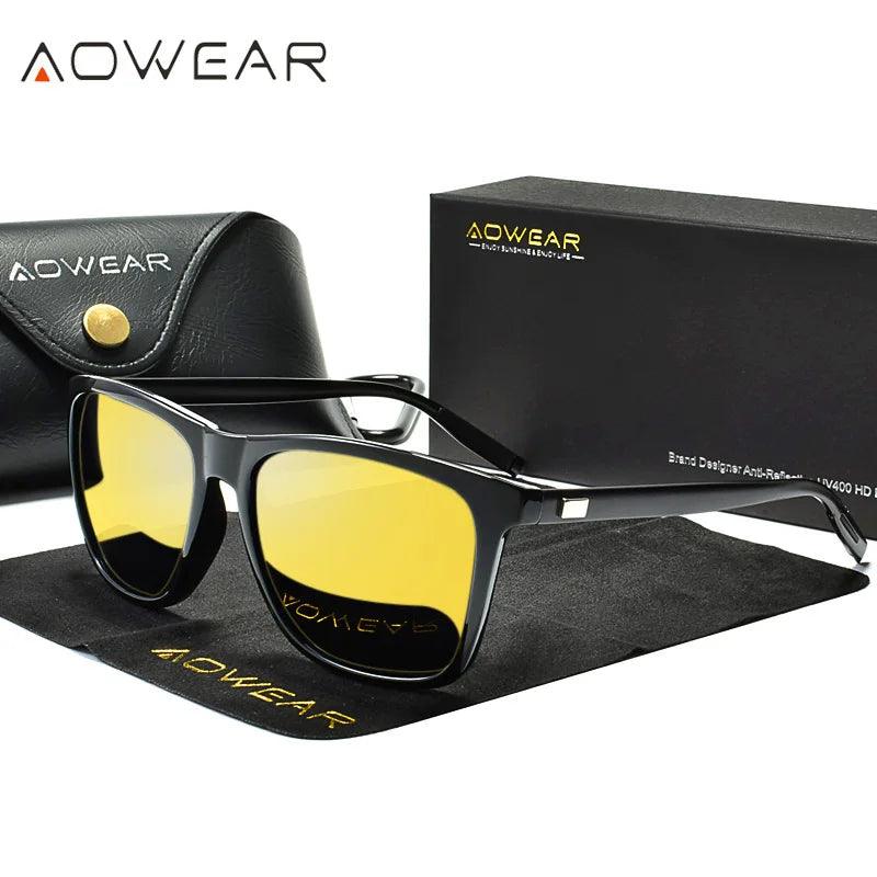 AOWEAR HD Night Vision Glasses Men Aluminium Yellow Lens Sunglasses Men Polarized Night Safe Driving Goggles Oculos Gafas De Sol - petguardiansupplies