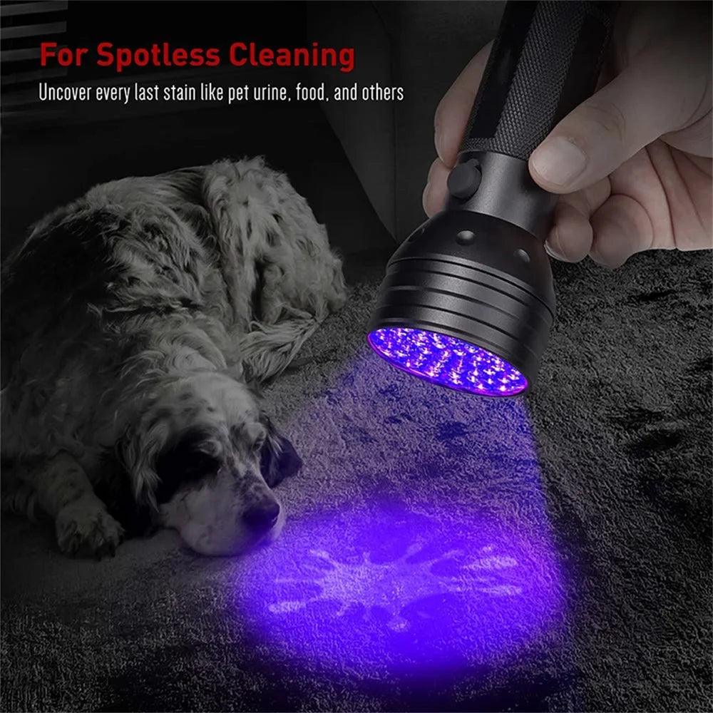 Ultraviolet Blacklight LED UV Light Lamp Torch Detector for Dog Urine Stains Outdoor Waterproof Aluminum 9-100 LED UV Flashlight - petguardiansupplies