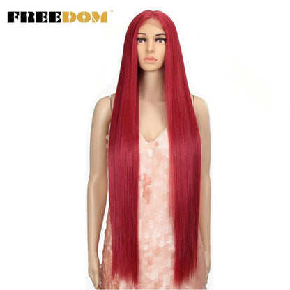 FREEDOM Synthetic Lace Front Wigs For Women Super Long 38Inch Ombre Blonde Highlight Ginger Straight Lace Wigs Cosplay Wigs - petguardiansupplies