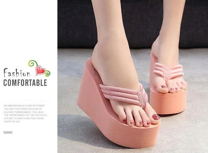 Women Fashion Summer Chunky Sole Wedges Heels Flip Flops Casual Shoes New Arrival Waterproof Taiwan Slippers Sexy Lady Sandals - petguardiansupplies