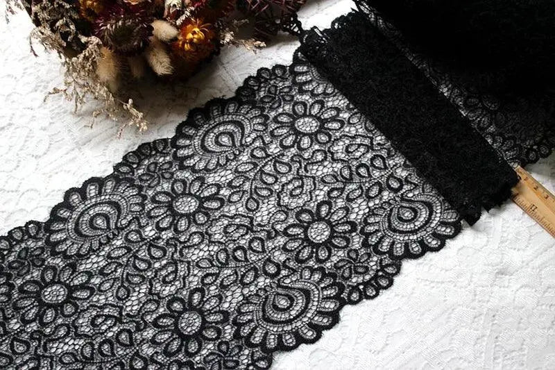 New Arrival 3Yards 22cm Black White Lace Fabric DIY Crafts Sewing Suppies Decoration Accessories For Garments Elastic Lace Trim - petguardiansupplies