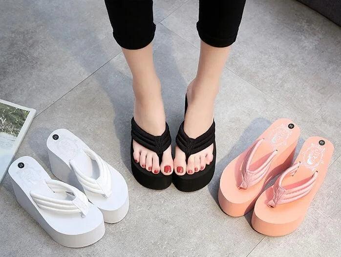 Women Fashion Summer Chunky Sole Wedges Heels Flip Flops Casual Shoes New Arrival Waterproof Taiwan Slippers Sexy Lady Sandals - petguardiansupplies