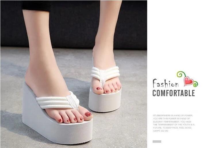 Women Fashion Summer Chunky Sole Wedges Heels Flip Flops Casual Shoes New Arrival Waterproof Taiwan Slippers Sexy Lady Sandals - petguardiansupplies