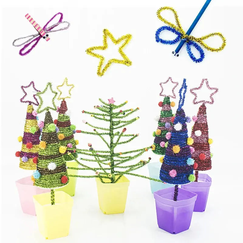 30/50/100pcs Glitter Chenille Stems Pipe Cleaners Plush Tinsel Stems Wired Sticks Kids Educational DIY Craft Supplies Toys Craft - petguardiansupplies