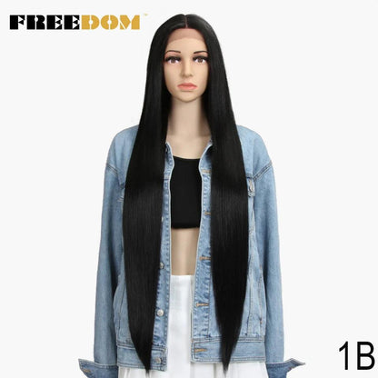 FREEDOM Synthetic Lace Front Wigs For Women Super Long 38Inch Ombre Blonde Highlight Ginger Straight Lace Wigs Cosplay Wigs - petguardiansupplies